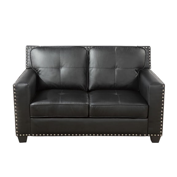 Gewnee 57" Faux Leather Upholstered Loveseats with Nailhead Trim for Living Room,Black