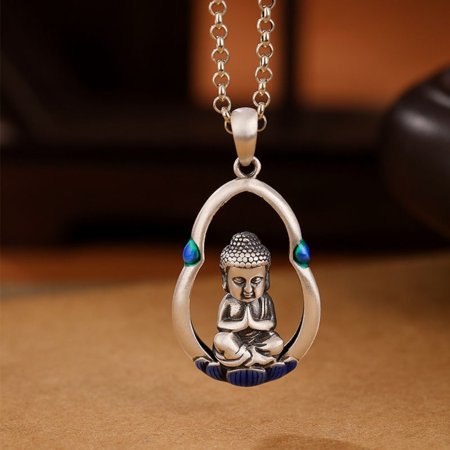 Tibetan Style Cloisonne Buddha Prayer Pendant Vintage Buddhist Jewelry for Women Ethnic Amulet Charm Gift Meditation Wear