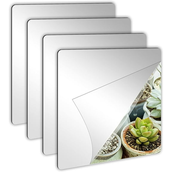 4 Pack Acrylic Mirror 8 x 8 inch Flexible Tiles Small Mirrors Sheets Wall Mioor Stickers