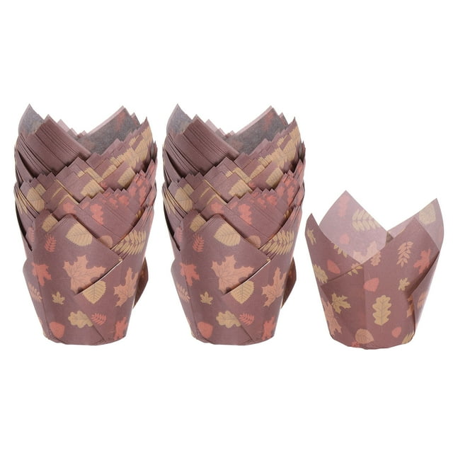 Uxcell 100Pcs Forros para Cupcakes a Prueba de Grasa, Copas de Papel para Cupcakes, Envolturas y Soportes, Hoja de Arce Oscura
