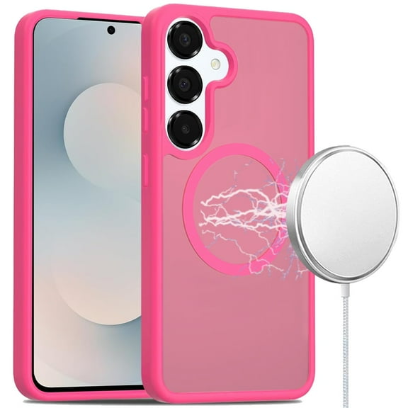 For Samsung s25 FE [Magnetic Circle] Smooth Safe Matte Feel Hybrid Case - Hot Pink