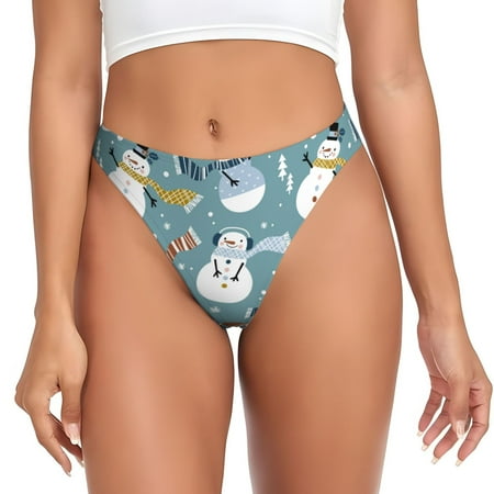 Qokaie Snowflake Scarf Snowman Printed Women s Cotton Thong Underwear  Sexy Breathable Panties G-string-4X-Large