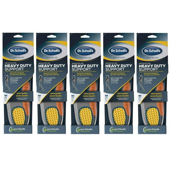 Dr. Scholl's Pain Relief Orthotics Insoles, Heavy Duty Support for Men, 1 Pair Each, Size 8-15 - Pack of 5