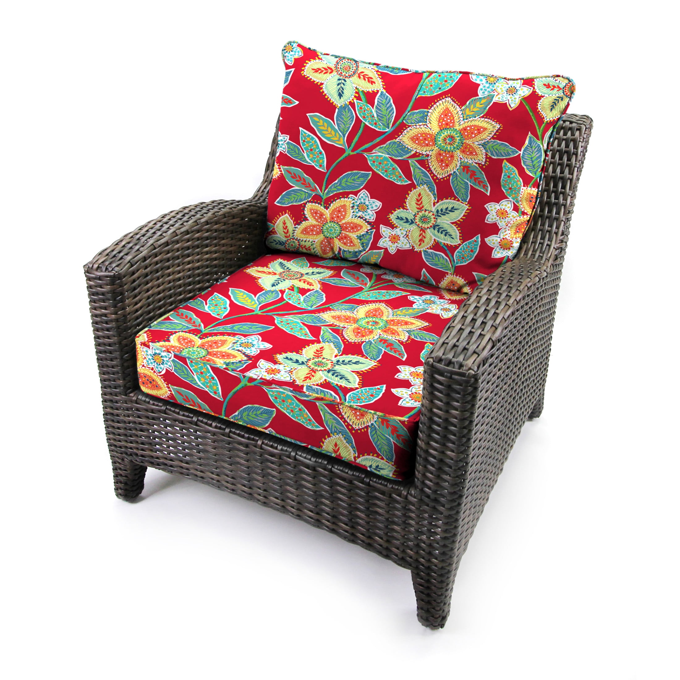 Jordan Manufacturing 46.5" x 24" Leathra Red Floral Rectangular Outdoor Deep Seat Chair Cushion Set with Welt