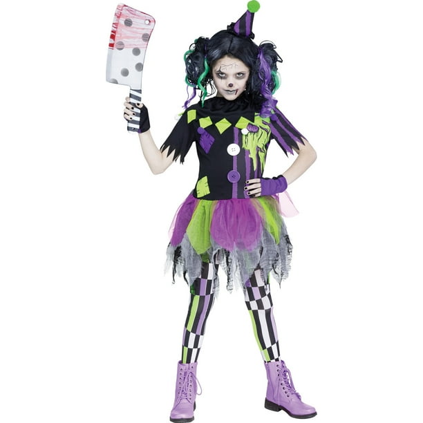 Zombie Clown Girls Child Evil Circus Jester Halloween Costume-XL ...