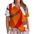 thumbnail image 2 of Women Shirts Women'S Vintage Floral Pattern Art Print Casual Ruffled V Neck Shirt – Polyester Cotton Linen Feel Lightweight & Quick Dry Summer Top For Outdoor And Everyday Wear,Orange Women Shirts XXL, 2 of 4