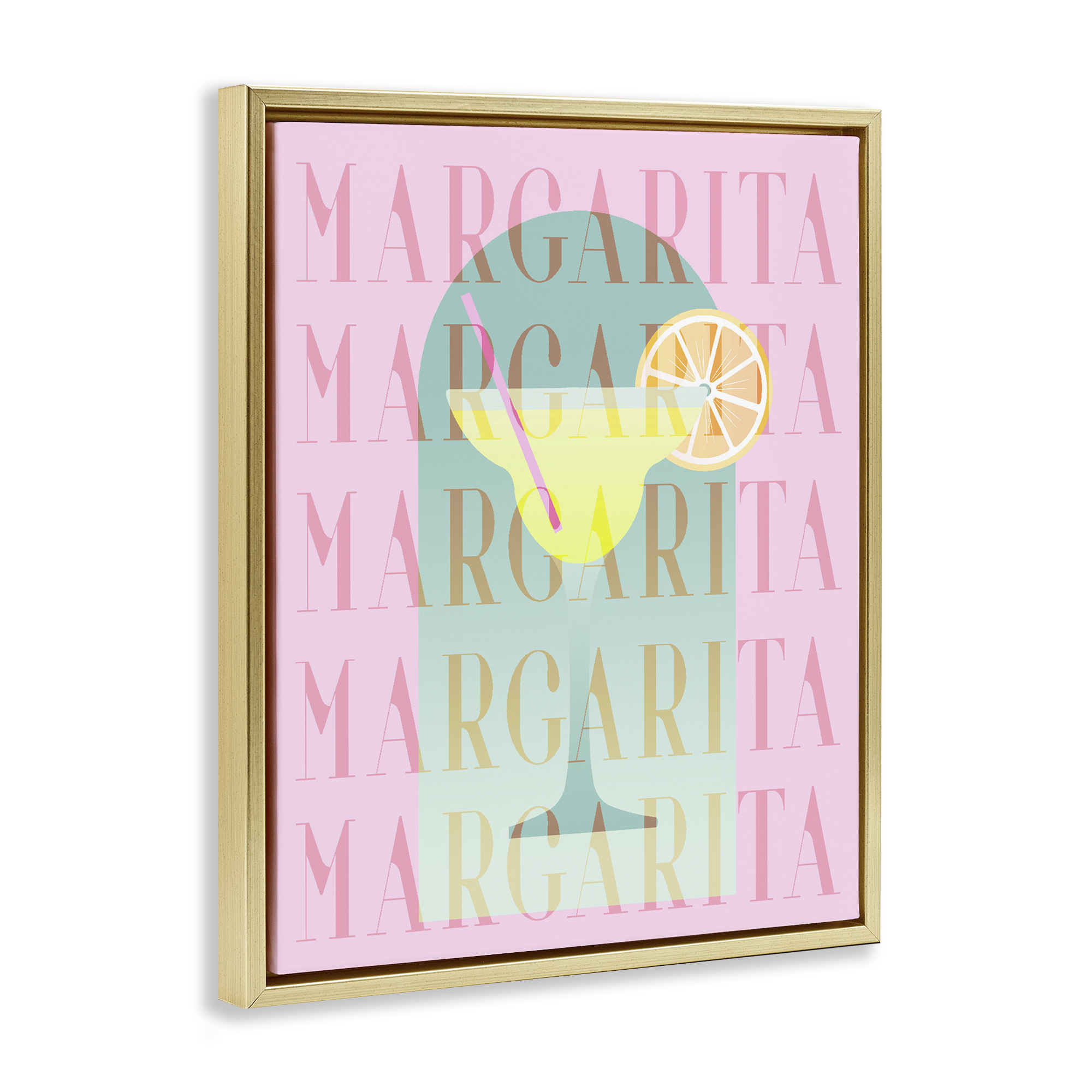 Retro Pastel Margarita Gold Framed Floater Canvas Wall Art, design by Lil' Rue