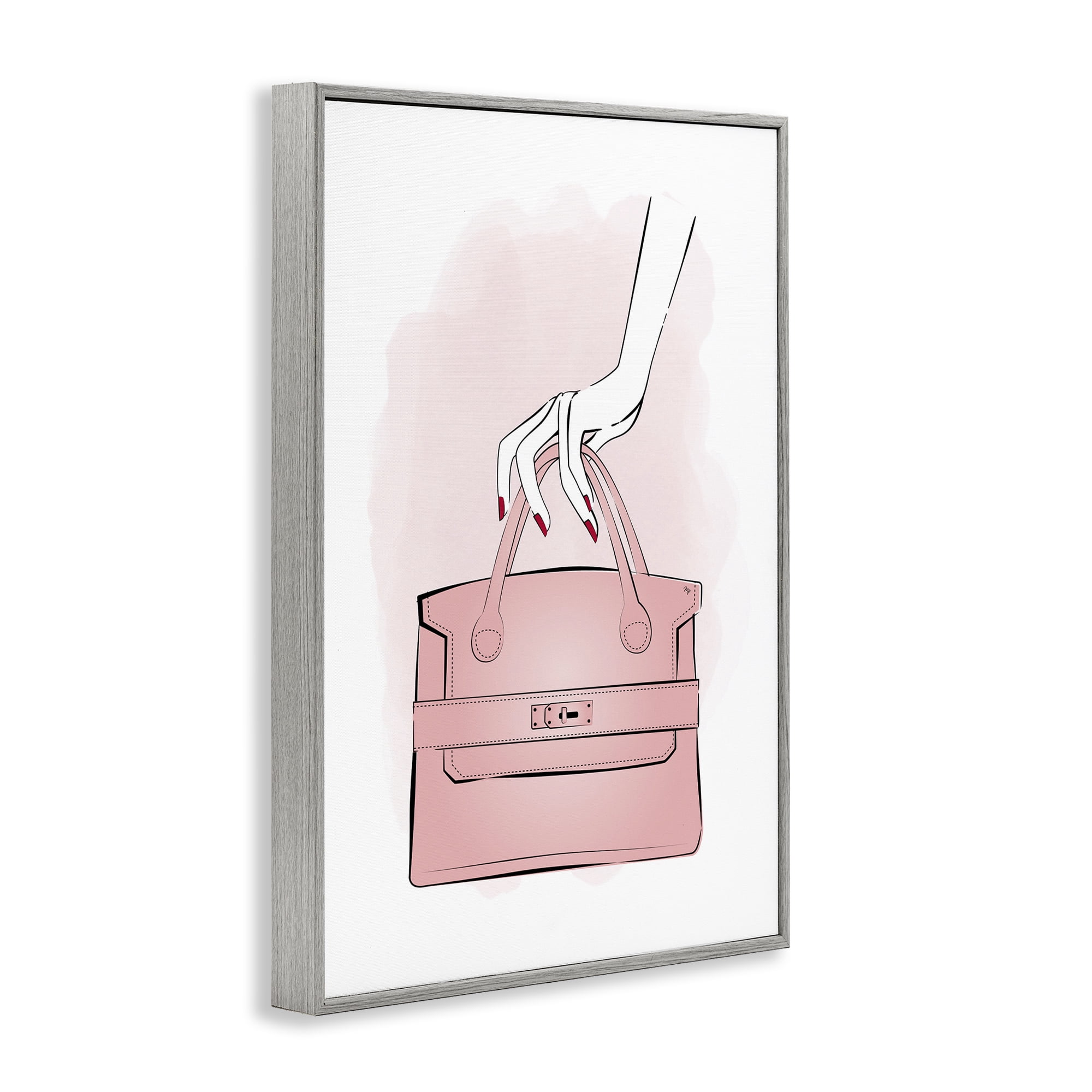 Stupell Industries Holding Pink Purse Beauty & Fashion Painting Gray Framed Art Print Wall Art, 20 x 30