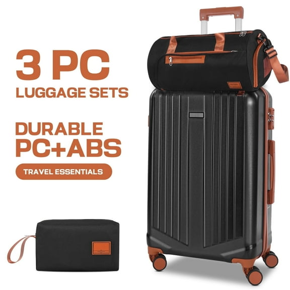 COBIZI 3-Piece Carry on Luggage Sets Hardside ABS PC 20'' Suitcase with 360°Spinner Wheels&TSA Lock, Lightweight Carry on Luggage,20in Black