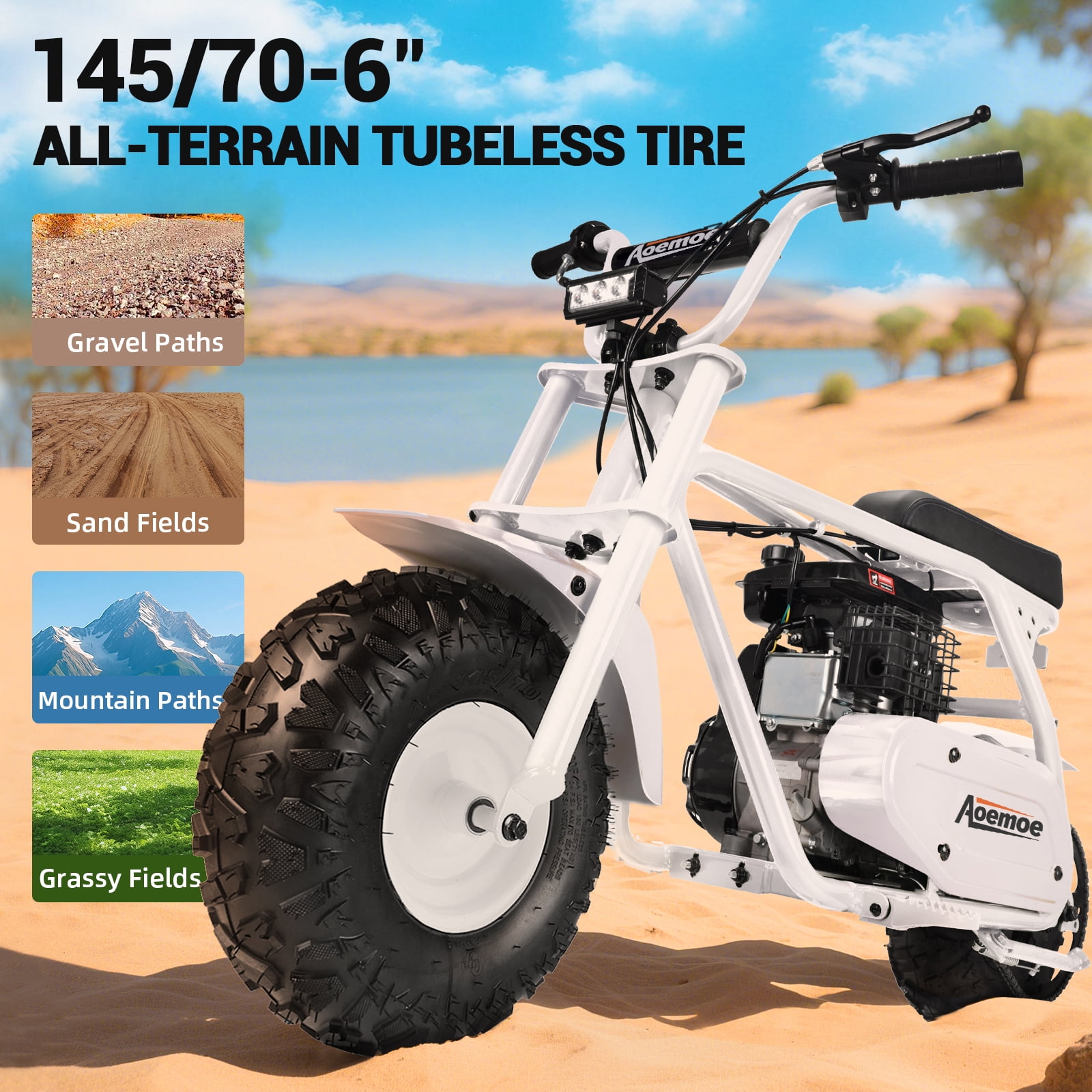 Aoemoe MB001 Gas Powered Mini Dirt Bike 99CC for Teens and Adults, 22MPH Off Road Motorcycle, Weight Support Up to 200 LBS - White