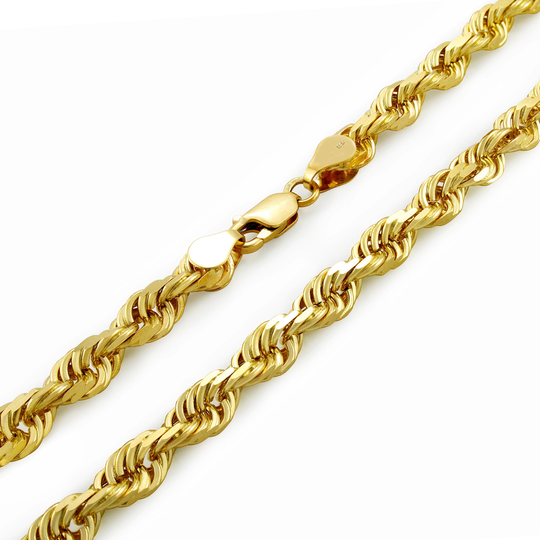 Nuragold 18K Yellow Gold Mens 6mm Solid Diamond Cut Rope Chain Pendant Necklace, 16" 30