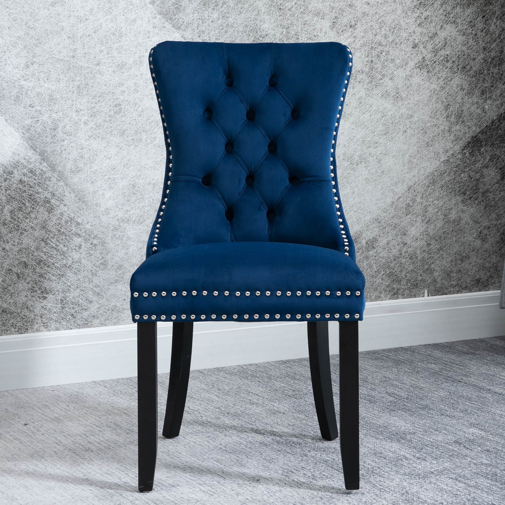 Upholstered Dining Chairs, Tufted Velvet Studded Dining Chair with