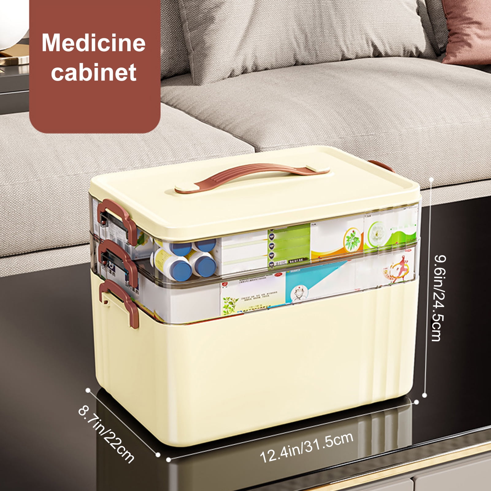 OIUR 3-Tier Medicine Box with Handle Large Capacity Multi-layer Design BPA Free Good Sealing Tablet Pill Organizer Medicine Case