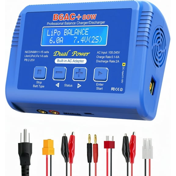 B6AC Balance Battery Charger,B6 AC 80W Lipo Battery Balance Charger 6A Discharger, RC Car Battery Charger for NiMH/NiCD/LiPo/Li-ion LiFePO4