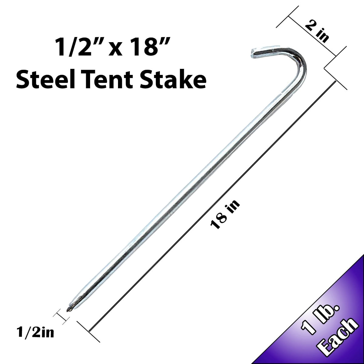 Moose Supply Heavy Duty Steel Hook Stakes, 1/2" x 18", 4 Pack Ground Anchors for Tents