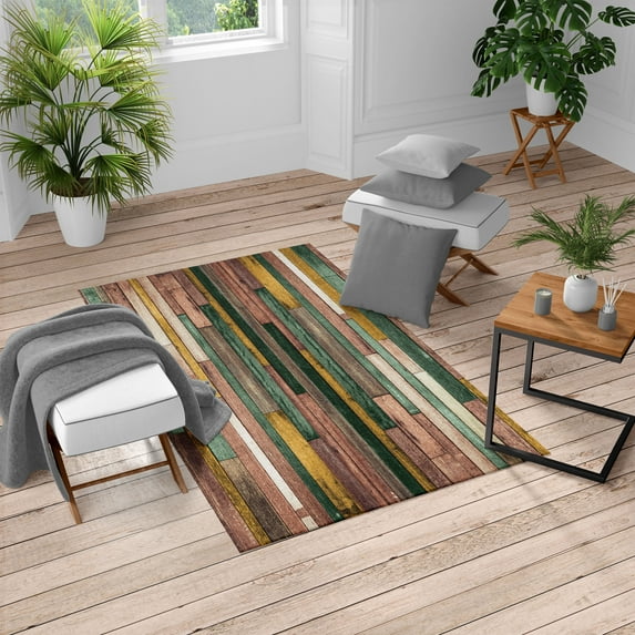 Wooden Print Turkish Area Rug, Brown Old Hardwood Floor Plank Grunge Lodge Garage Natural Rural Graphic, Soft Carpet for Living Room Decor with Distressed Look, 6.6' X 9.6', Pale Redwood, by Ambesonne