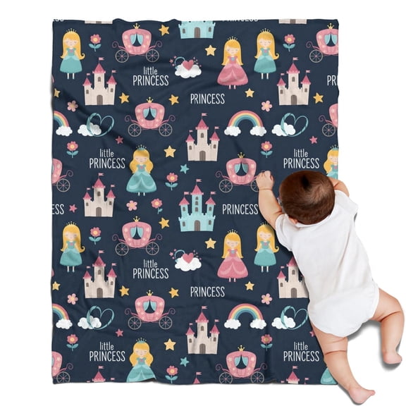 Dark Blue Princess Castle Pattern Blanket,Comfortable Soft Flannel Throw Blanket,All Season,Warm Lightweight Blankets for Sofa Bed Couch Living Room Chair,30"x40"