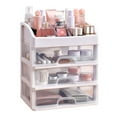 thumbnail image 3 of Organizador de escritorio de 3 cajones de plástico transparente para oficina, maquillaje, baño, color blanco, 3 of 13