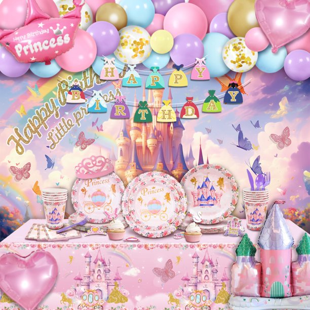 Decoraciones de fiesta de cumpleaños de princesa, 208 unidades, para niña