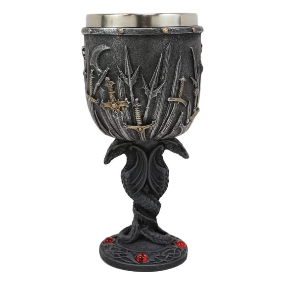 Valyrian Steel Swords And Armory With Entwined Double Dragons Wine Goblet 6oz