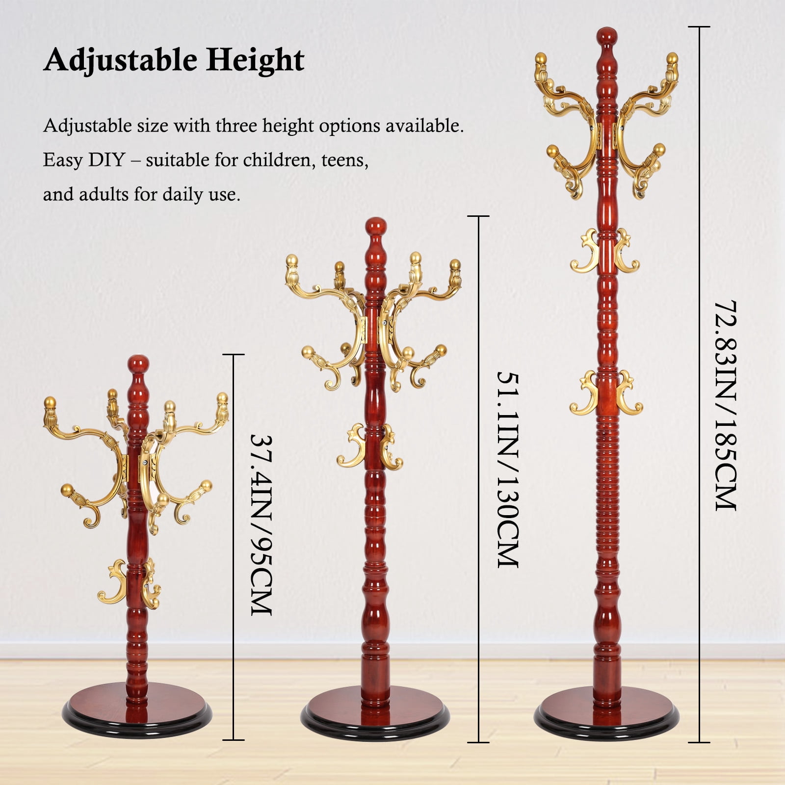 Freestanding Wooden Coat Rack, Vintage Natural Birch Wood Coat Tree with Hooks, Sturdy Hall Tree for Entryway & Office