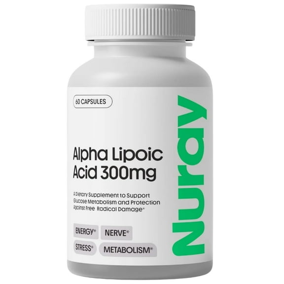 Nuray Alpha Lipoic Acid 300mg - Antioxidant Supplement for Healthy Aging, Supports Energy Production, Proper Nerve Function - 60 Capsules