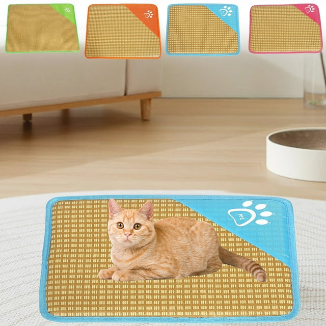 Fiudx Colchoneta de Verano para Mascotas, Diseño Refrescante de Ratán, Transpirable y Antideslizante, Ideal para Suelos, Asientos de Coche, Viajes, Senderismo, Mascotas. Verde, Naranja y Azul, 37 X 2
