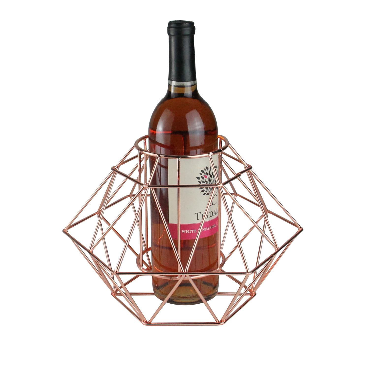 10.25" Luxurious Rose Gold Colored Diamond Geometric Angled Wine Bottle