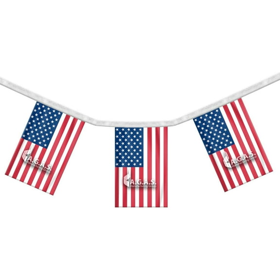AGAS Mfg 12"x18" Inch USA Rectangle Streamers- Material Economy Polyester, 60' Ft Long and Has 24 Rectangle Shaped American Flags.