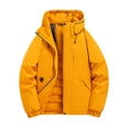 thumbnail image 2 of QIUOMBBP Mens Big and Tall Rain Coat Quilted Lined Full Zip Hooded Rain Jacket Winter Outdoor Padded Warm Windbreaker, Yellow, L, 2 of 3