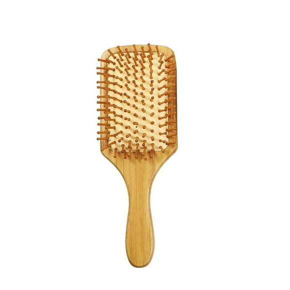 Ergonomic Bamboo Handle Hair Brush with Cushion Base & Ball-Tipped Anti-Static Teeth - Ideal for Wet/Dry Hair Detangling, Scalp Massage, Thick Hair Styling - 24.5cm Wide Brush Head, No Logo/Box