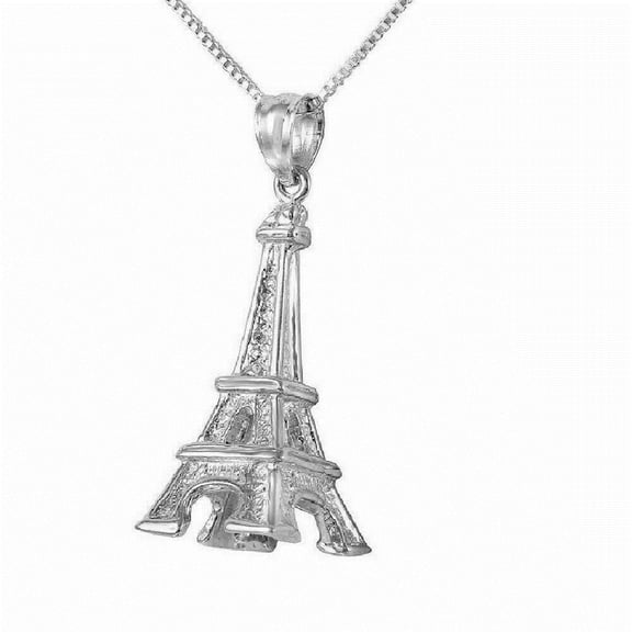 925 Sterling Silver Necklace w/ Eiffel Tower 3D Pendant Charm