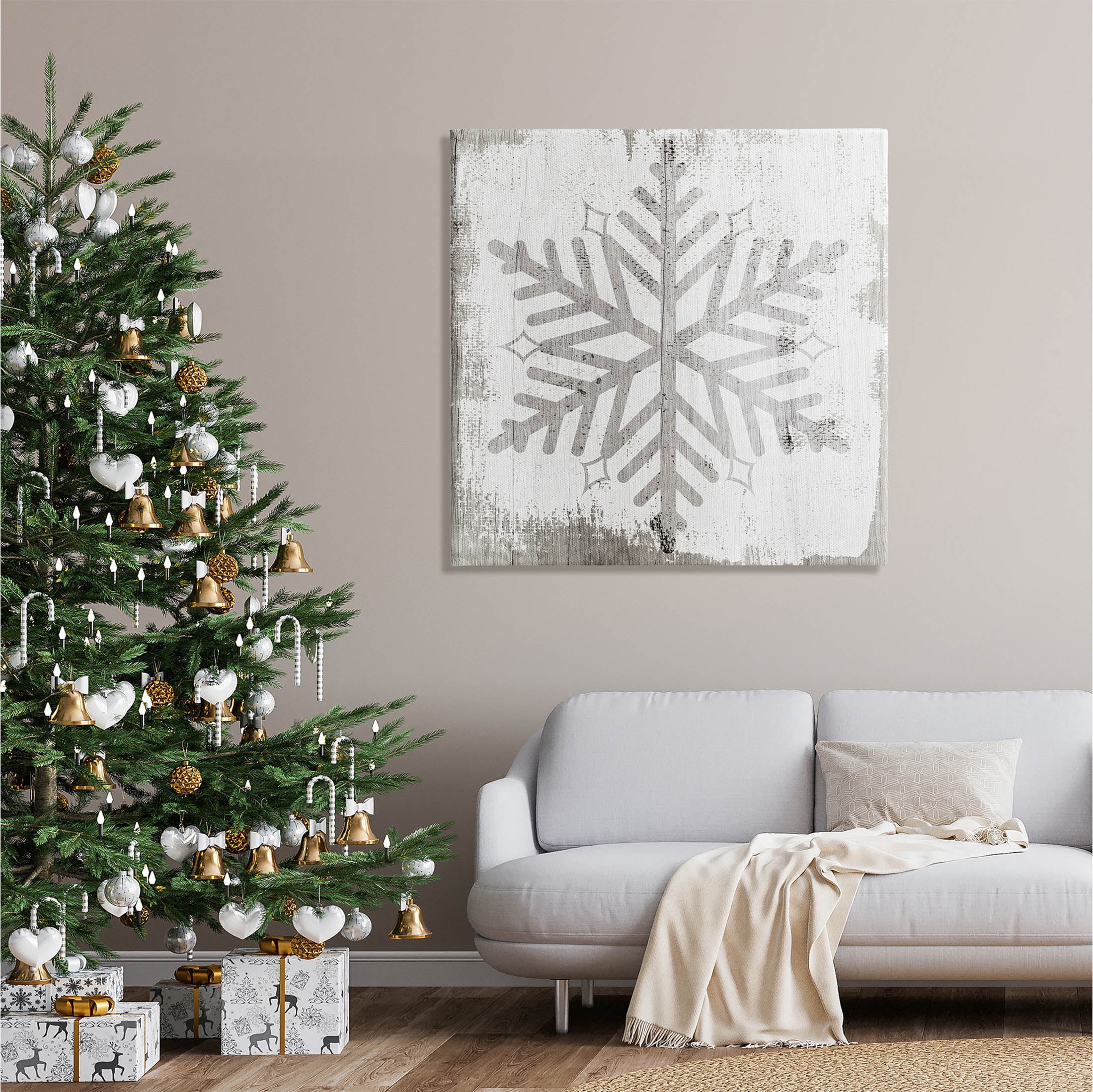 Winter Nature Snowflake Shape Holiday Graphic Art Gallery Wrapped Canvas Print Wall Art
