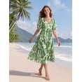 thumbnail image 5 of Vestido midi YESNO de verano con estampado floral, cuello en V, manga abullonada, 2XL, para mujer, 5 of 5