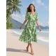 thumbnail image 5 of Vestido midi YESNO de verano con estampado floral con cuello en V y manga abullonada para mujer, 5 of 5