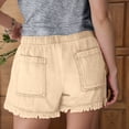 thumbnail image 4 of MIXUE Shorts For Women Summer Solid Color Denim Elastic Waist Drawstring With Pockets Tassel Casual Jeans Shorts Workwear,Beige,M, 4 of 6