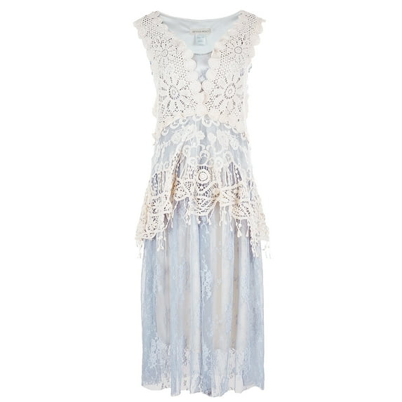 2 PCS Summer Womens Vintage Lace Gatsby 1920s Cocktail Dress with Crochet Vest