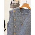 thumbnail image 6 of 1pc Solid Color Cropped Round Neck Asymmetrical Button Design Fashion Layering Sleeveless Knit Vest Tank Top Summer, Effortless Style, 6 of 11