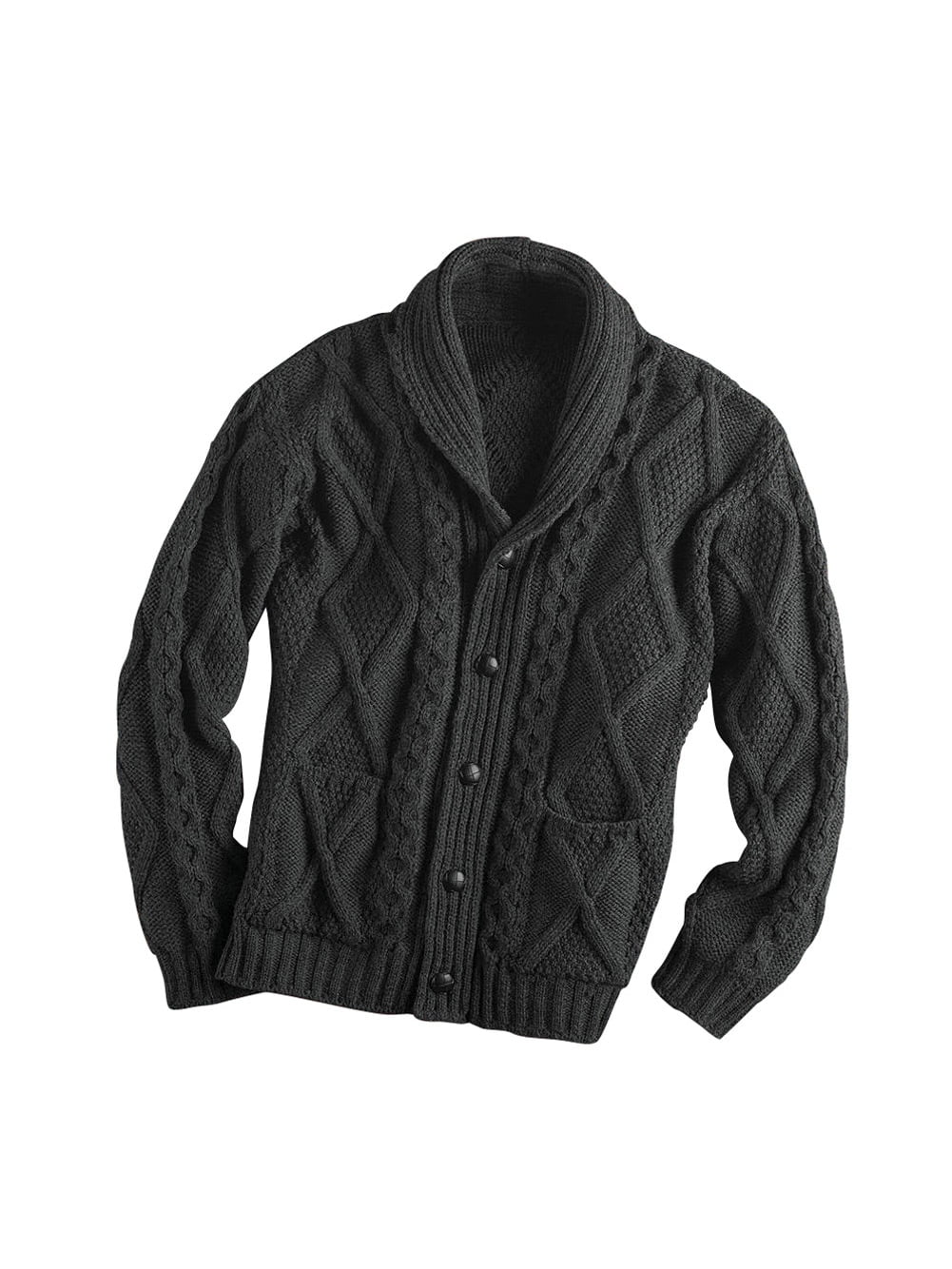 West End Knitwear Men's Aran Cable Knit Cardigan Sweater - Charcoal - Medium