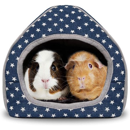 Guinea Pig Bed Cave Cozy Hamster House Star Pattern Hideout for Ferret/ Hedgehog/ Chinchilla (Blue)