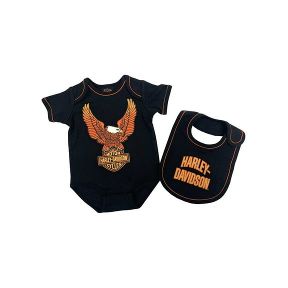 Harley-Davidson Baby Boys' 2-Piece Eagle Infant Creeper Set Black (12/18M), Harley Davidson