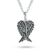 Angel Wing Feathered Heart Pendant .925 Sterling Silver Necklace SM