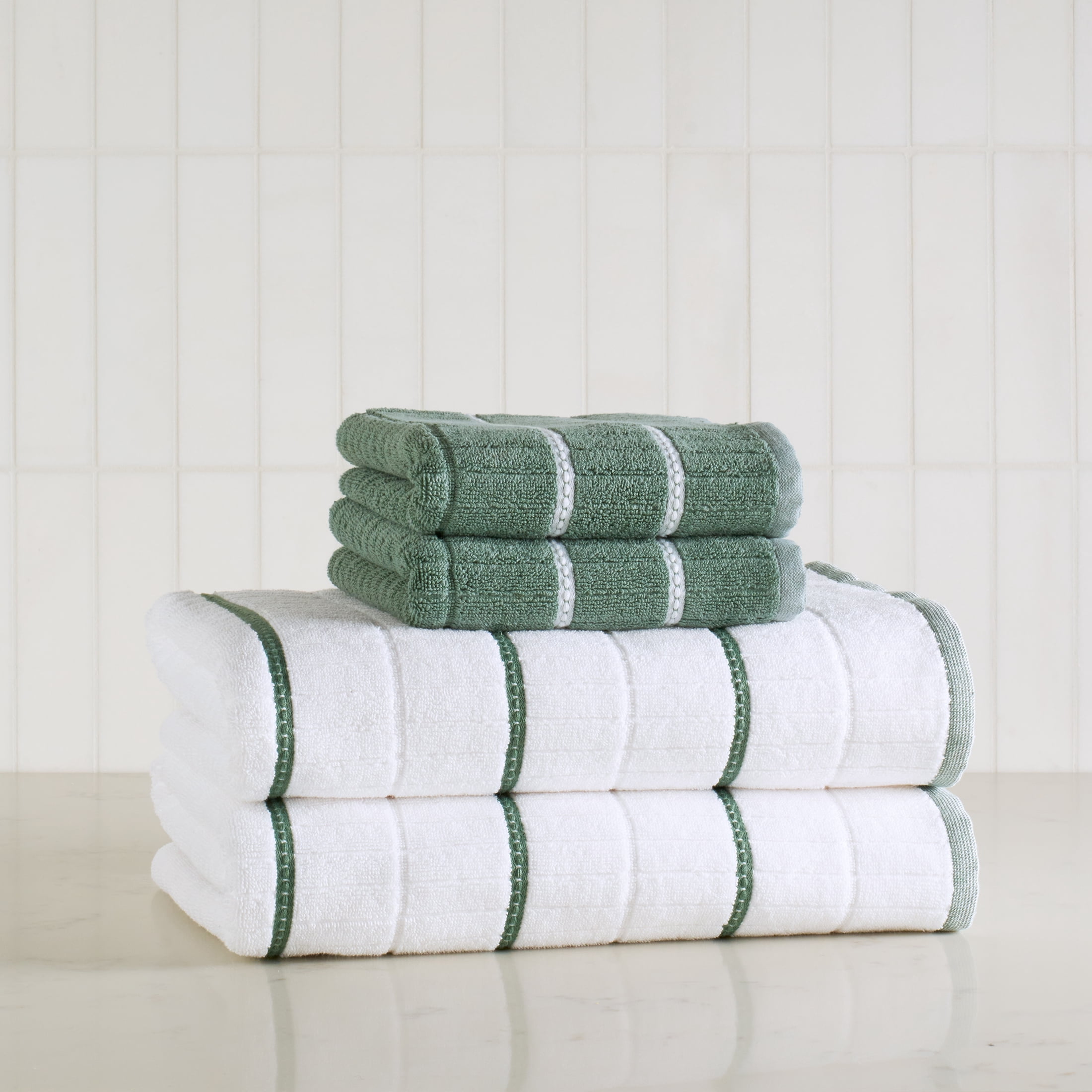 Better Homes & Gardens Soft Cotton Textured 4 Piece Bath Towel Set,Green Ash