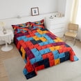 thumbnail image 3 of Erosebridal 3D Brick Comforter Set Full, Colorful Construction Bedding, Rainbow Building Blocks Orange Blue Bedding Comforter Sets Funny Patchwork Geometric Rectangle Quilt, 3 of 5