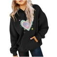 thumbnail image 2 of WQNVRNR Kids Valentine's Day Hoodie- Long Sleeve Heart Casual Fleece-Lined Sweatshirt with Pocket Black Size 12, 2 of 6