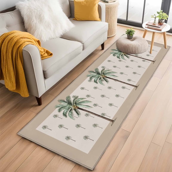 Palm Trees Kitchen Runner Rug 2x6 Washable Runners for Hallway Non Slip Brown Tropical Plants Summer Green Large Area Rug Indoor Floor Carpet for Bathroom Laundry Entryway Bedroom Living Room