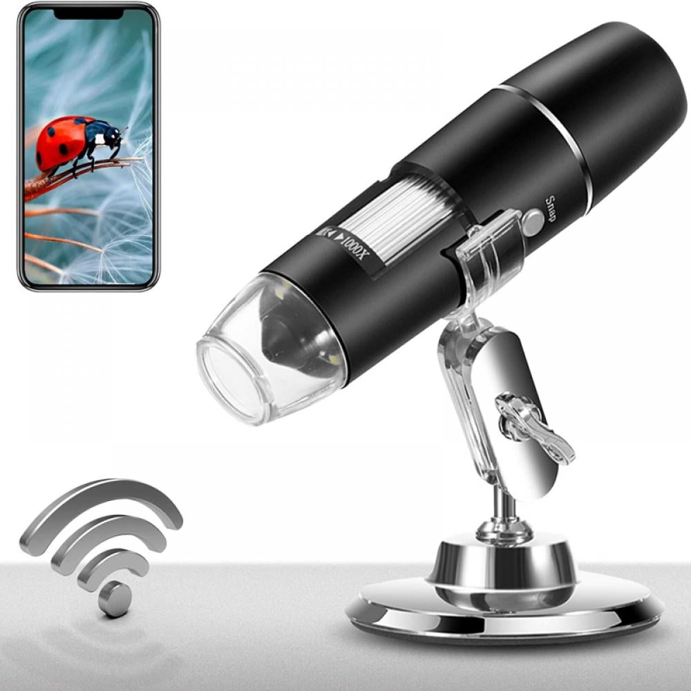 2MP WiFi Digital Microscope 50X to 1000X Magnifier 1080P HD 2.0 MP 8 LED with Stand for Android iOS PC 