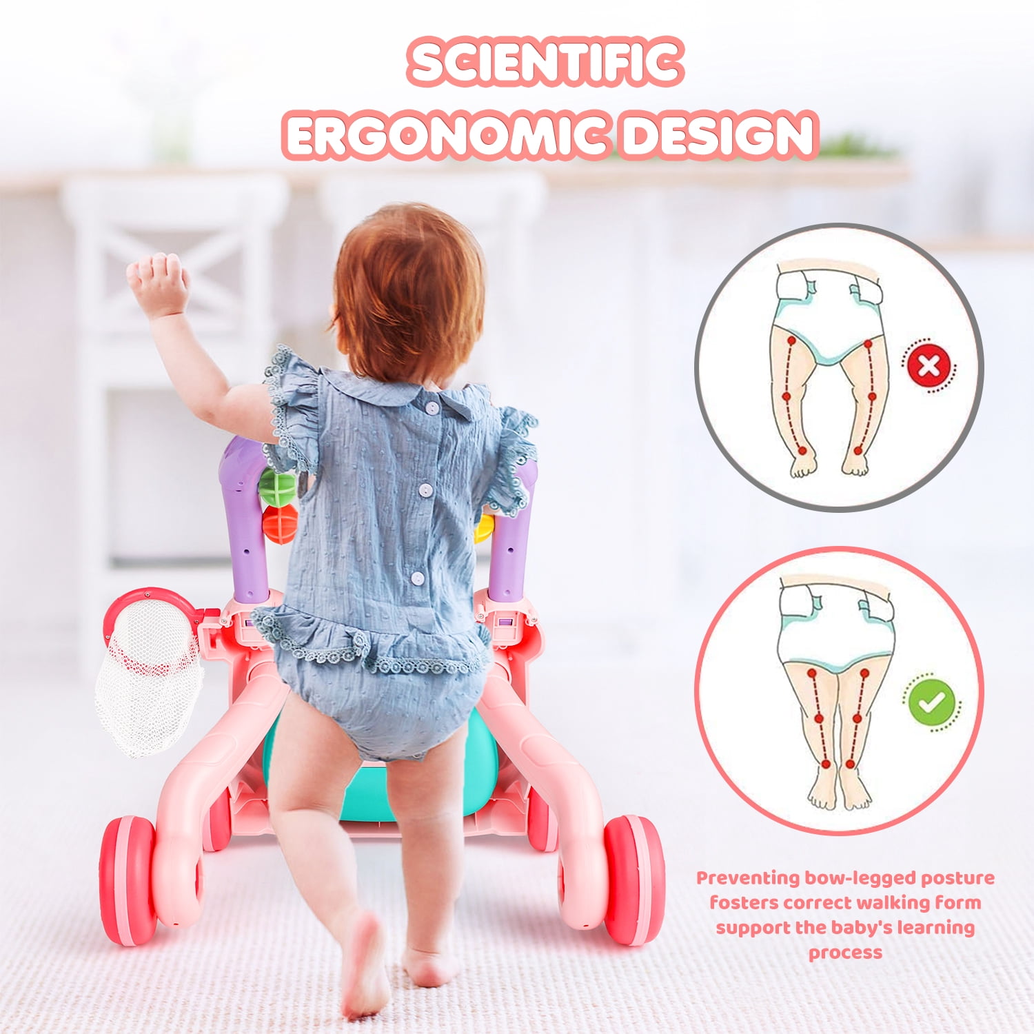 Flooyes Baby Push Walker Toys, Sit to Stand Toddler Learning Push Toys for 6-18 Months, Baby Walking Toys 6-12 Months,Early Learning Push Toys for Toddlers ,Pink