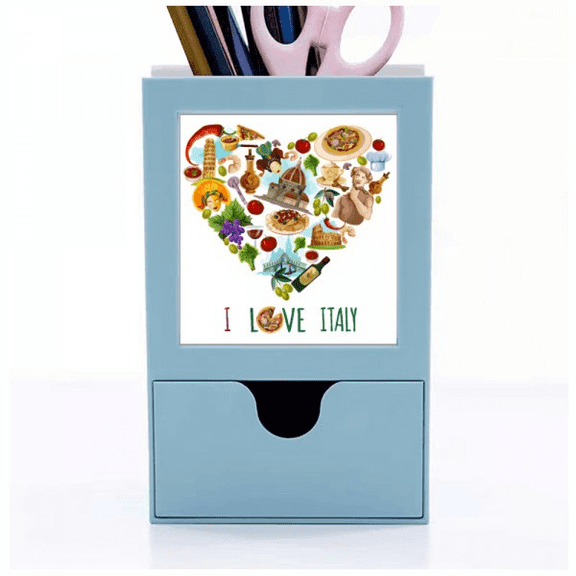 Heart Tower Pisa Rome Colosseum Spaghetti Desk Supplies Organizer Pen Holder Card