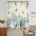 thumbnail image 2 of Teal Blue Coastal Sheer Curtains 45" Long, Summer Beach Starfish Shell Coral Nautical Retro Light Filering Curtains, Breathable Simi Curtain Privacy Drapes for Kitchen Bathroom Small Window Treatment, 2 of 9